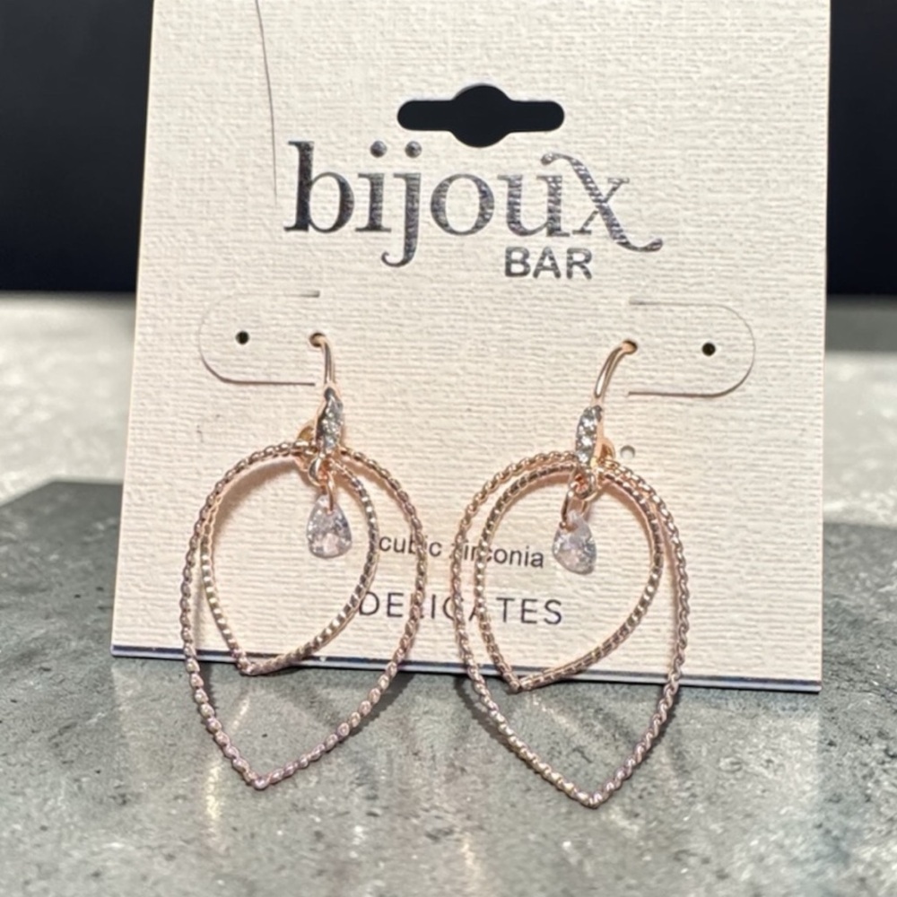 Bijoux Bar Rose Gold Teardrop Hoop Earrings with Zirconia (BR555)